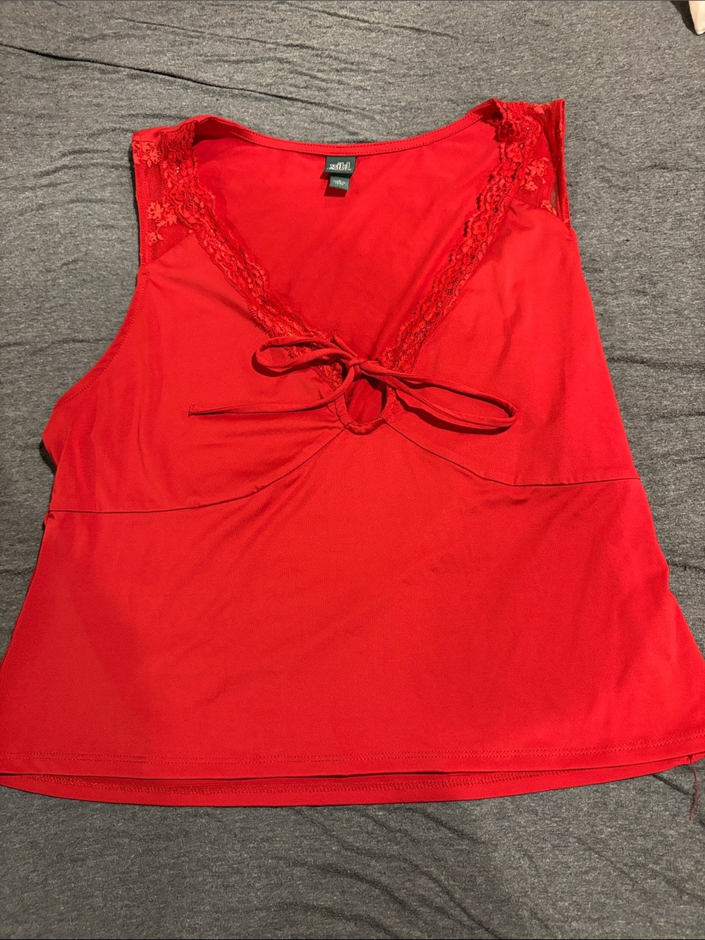 wild fable Red Lace-Trim Tie-Front Camisole